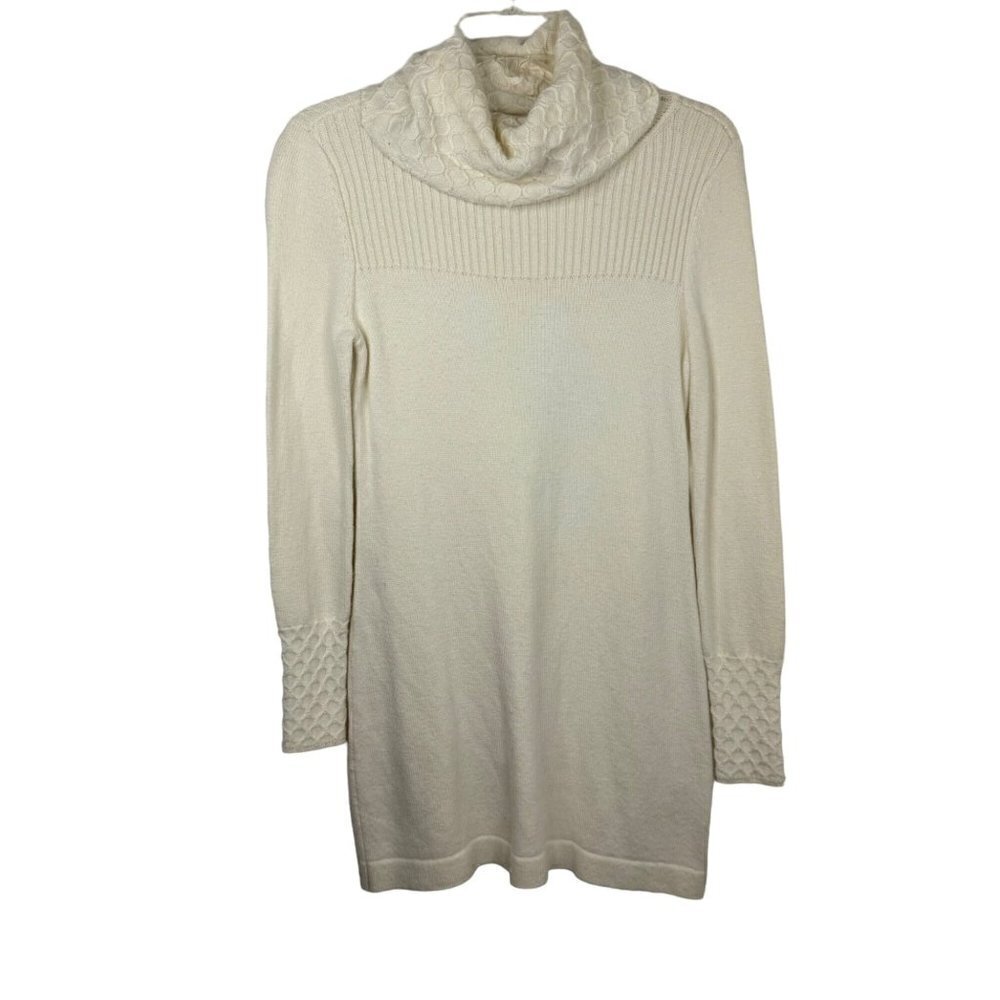 White House Black Market Cream Cashmere Blend Sweater Dress Cowl Neck Size XS